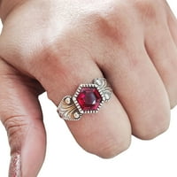 Šesteroku rubin prsten, srebrna srebrna, ženski prsten, hidro rubin prsten, srpanj rođene, božić, zahvalnosti,