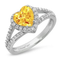 1.49ct srce od žutog prirodnog citrina 14k Bijelo zlato ugraviranje izjava bridalna godišnjica Angažman vjenčanje halo prstena veličine 10,25