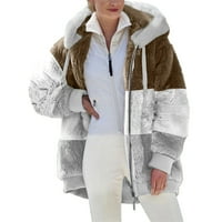 Ženski zimski kaput džep fau zip toplo krzno dugih rukava baršunasta jakna kaki veličine s