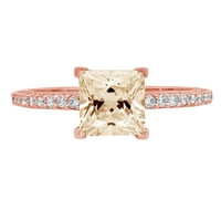 1.66ct Princess Cut Brown Prirodni morgatit 18K ružičasto zlato Angažovanje prstena veličine 10.5