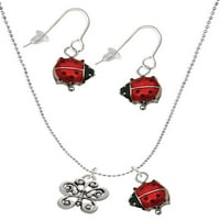 Delight nakit silvertone Mala antikviteta Leptir Crvena Lucky LadyBug ogrlica i viseće naušnice
