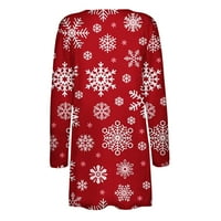 Cardigan za žene, otvoreni prednji božićni print dugih rukava lagani kardigan sa džepom crveni xxl