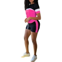 Žene Sportske odjeće Kontrastne boje kratkih rukava Nadižva za kratke hlače za vježbanje Trackies