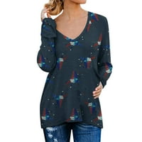 Ženske s majice UP bluza Ženska modna cvijeća patentni zatvarač Ispiši labav V izrez dugih rukava majica