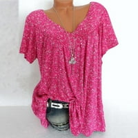 Seksi ljetne odjeće za ženske majice kratkih rukava za žene Tunic V izrez Pleted cvjetni ženski bluze