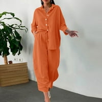 ManXivoo Women Retro Plus size Pamuk i košulja odijelo visokih struka odijelo Top hlače narančasta