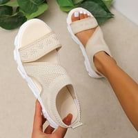 Ženske ravne sandale - otvorene nožne ležerne sandale za plažu mrežice tkane ljetne sandale bež
