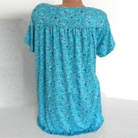 Vrhovi vježbanja za žene Print bluza Pulover majica TOP PLUS veličina XL Sky Plave kratke rukave V-izrez