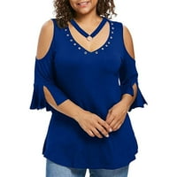 Vrhovi za žene Ženske majice kratki rukav s majicom s majicom na ramenu s rukavima Blue XL