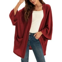 Lroplie Womens Cardigan jakne za dugih rukava za žene lagane prevelike rukav sa džepovima sa dvostrukim kaputom Crveni l