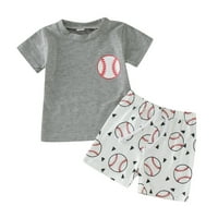 Rovga ljetni toddler dječaci odjeća za bejzbol slova s ​​kratkim rukavima, pulover na majici Torbe hlače
