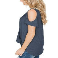 Žene Ljetne vrhove V rect majica hladna ramena majica mekani plažni pulover tamno plave m