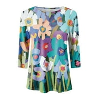 Ženski cvjetni print V majice za rukave izrez Poslovni povremeni tunički vrhovi labavi radni bluze