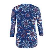 Tking Fashion Womens Ljeto plus veličine Day Dnevna rukava Crewneck Ispisani vrhovi Casual pulover majice Bluza Plava 4xL