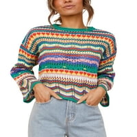 Žene šarene pletene pulover kukičani pleteni y2k dugi pukovnik ležerne džemper dugačak prugasta pletiva