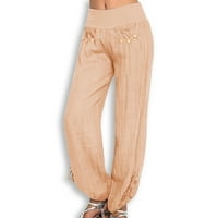 Cleariance ženske ležerne hlače na širokim nogama od punog gumba pamučna i labava pantalona za labave