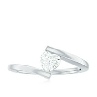 Oblik srca Solitaire Moissite Bypass Zaručni prsten za žene, srebrna srebra, SAD 12.00