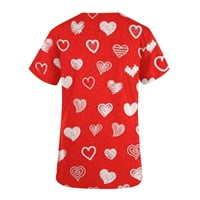 SHLDYBC Valentinovo piling vrhovi žene tiskano piling radne uniforme kratkih rukava V vrat platna majica majica sa džepovima-crvena - proljetna ušteda za uštedu