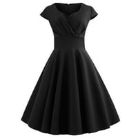 Haljine za žene ženske duboke V-izrez kratki rukav od punog rukava kratkim pleatori mini chemise crni