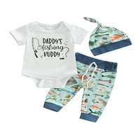 Seyurigaoka Newborn Boys Outfits, pismo ispis kratkih rukava ROMper + šarene ribe pače za patchwork
