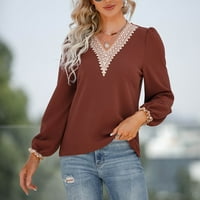 Binmer ženske dugih rukava pulo boja čipke labave pulover s dugim rukavima V-izrez