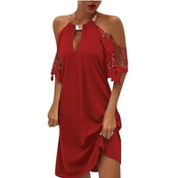 Haljine za žene plus veličine haljine modna casual šuplji od metala viseći vrat sa ramena crvena 2x