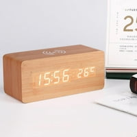 Digitalni drveni budilnik sa funkcijom bežične punjenja, izdržljivi LED prikazuje satove tablice