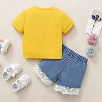 TODDLER Baby Girls Outfit Yellow Top Jeans Kratke hlače Žute djevojke Shorts Set Ljeto