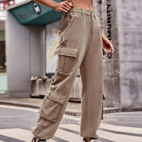 MRAT teretni hlače Žene teretne hlače Žene ravne noge Baggy nacrtane hlače Visoke pantalone na širokim