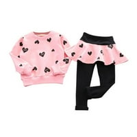 GyratedReam Spring Kids Baby Girls Heart Print dukserice + ruffles suknje hlače set galantira