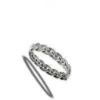Trostruki pleteni čvor oksidacioni prsten za užad. Sterling Silver Band nakit ženski muški unise veličine