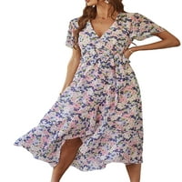 Voguele Women Ljeto Plaže Sundress kratki rukav Maxi haljine V izrez duga haljina za odmor kaftan apricot xl