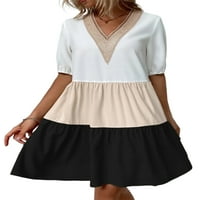 Trođa Ženska majica Haljina kratkih rukava Sunders V izrez Mini haljine Ljetna osnovna boja blok crna s