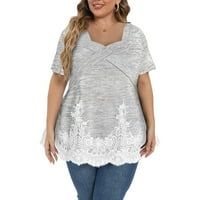Prodaja čišćenja Jeftini vrhovi za žene Ležerna majica Plus Size Contrast Color Cracy V-izrez Loose Shoover Bluze za bluzu s kratkim rukavima