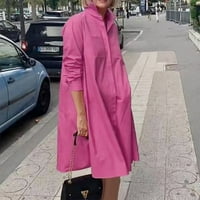 GUZOM WOMENS Fall Majice Haljine - Dugi rukav Puni boja Casual Square Sreddi haljina vruća ružičasta