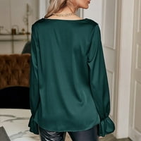 Bluze za žene plus veličine casual labavo solidno satenski pulover ovratnik majica bluza dame, vojska zelena l