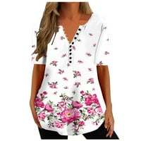 TKLPEHG T majice za žene Ljeto casual opušteno fit cvjetni tiskani modni kratki rukav Vintage V-izrez