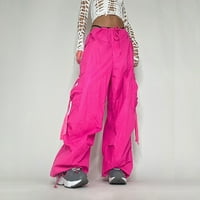 Eguiwyn Ženske hlače Losokoga struka Široka pantalona široka noga s džepovima Srednja odjeća Punk