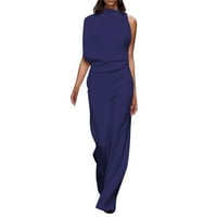 Ženske ukupne kombinezone pune boje ravno hlače Jednostavni izvrsni dizajnerski kombinezoni plavi m