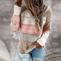 Ljetni džemperi za crtanje dugih rukava Knit boja blok v Cardigan pulover s kapuljačom za žene prugaste