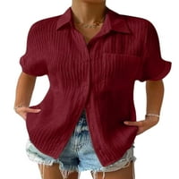 Ženske vrhove gumb prema dolje ljetno košulje lapelj bluza za bluzu dame tanka fit tunika košulja crvena