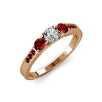 Dijamantni i rubini kameni prsten sa rubinom na bočnoj traci 0. CT TW 14K ruža Gold.size 5.0