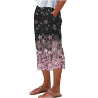 Plaža Capri hlače za žene Ljeto Loose Fit Ravne noge Capris Trendy Print Casual Posteljina Blend pantalone