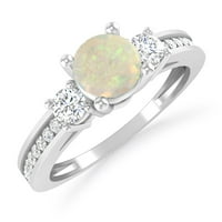 Carat 10K bijeli zlatni Opal i dijamantni zaručni prsten za žene - idealan angažman ili obljetni prsten
