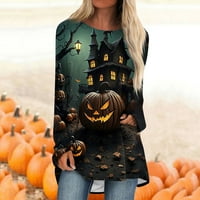 Umitay majice s dugim rukavima za ženske haljine modne ležerne majice gradijent Halloween Print s dugih rukava okrugli vrat srednje dugi vrh