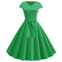 Letmjia Ljetne haljine za žene plus veličine Žene Vintage kratki rukav Swing 50s KućaŽevna bake Ležerne večernje party maturalne haljine zelene boje
