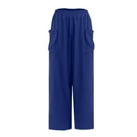 Hanas Hlače dame casual pantalone za noge u boji sa elastičnim strukom i džepovima Plavi XXXL