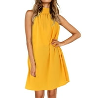 Ženska haljina Zhizaihu Solid Boja haljina s visokim vratom OFF OFF ramena Duljina koljena haljina bez rukava s rukavima Ljetna haljina žuta XL