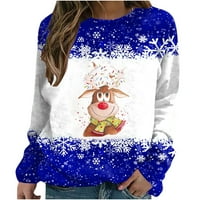 Prodaja ženske božićne majice s dugim rukavima Crewneck Pulover Tops Xmas Elk grafički ispis Dukserica