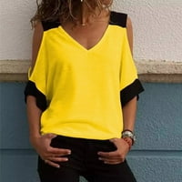 Ženska tunika Ležerna kontrastna boja od ramena V izrez kratki rukav majica Tunike